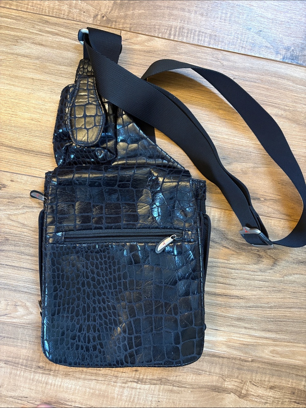 Travelon Black Croc-Embossed Sling Travel Bag